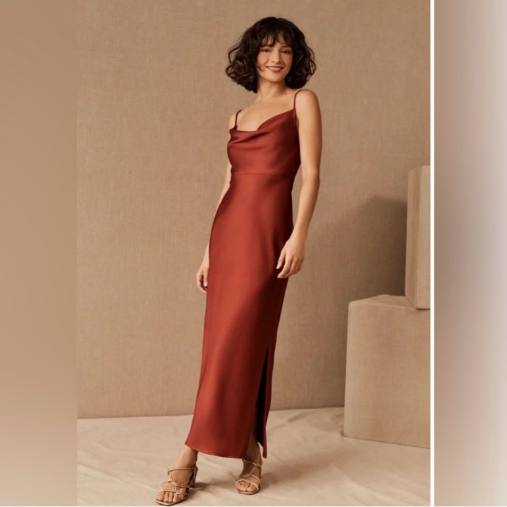 Anthropologie formal burnt orange slip gown